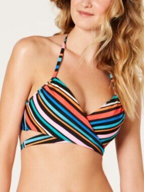 Sundazed Lucky Stripes Printed Halter Wrap Underwire Bikini Top Surf Size S NWT